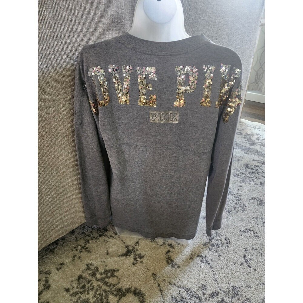 Victoria Secret Love Pink Sequin Sweatshirt Silver Gold Women's Oversized SZ XS